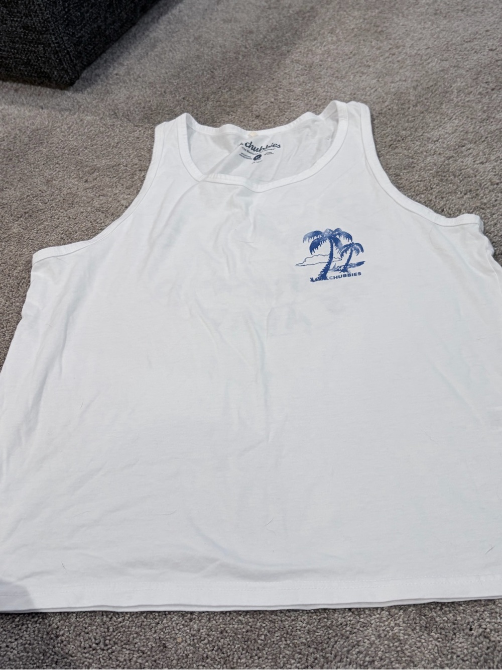 chubbies White Tank Top with Blue Palm Tree Logo